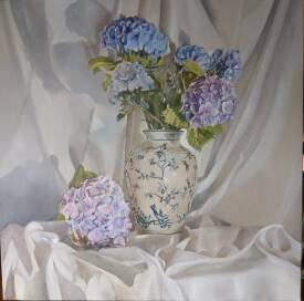 Christian DELOFFRE - L' Hortensia tombé - 80 x 80