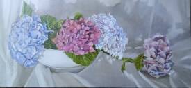 Christian DELOFFRE - La coupe aux hortensias - 35 x 75 cm