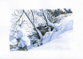 Isabelle DESSE - Aquarelle 20 x 30 - Paysage de neige - vendu