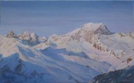 Isabelle DESSE - Huile sur toile - 50 x 80- Soleil couchant sur le Mont Blanc - Vendue