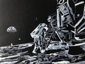 Sylvain FORTE - aquarelle STEPBYSTEP ON THE MOON realisée en 2025 sur papier noir 160 gr.M2 Dim 21 x 29 Prix 89 euros.jpg
