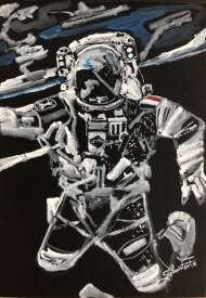 Sylvain FORTE - aquarelle ESPACE realisée en 2025 sur papier noir 160gr.M2 Dim 29 x 21 Prix 119 euros.jpg