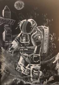 Sylvain FORTE - aquarelle Step by step on the moon realisee en 2025 sur papier 160 gr.M2 Dim 21 x 29 Prix 119 euros.jpg