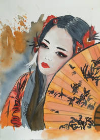 Christine GAUTHERON - CHRISTY - Orange Fan and White Feather