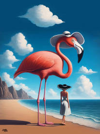 Kiká Gómez Ilian - La rencontre onirique du Flamant rose et de la dame au chapeau