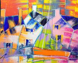Myriam GUENAÏZIA - BORD DE RIVIERE ROSE  55X46