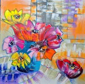 Myriam GUENAÏZIA - BOUQUET D'UN TEMPS SUSPENDU  80X80  2025  2349.jpg