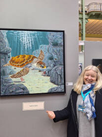 Sylvie GUEVEL - Tortue caouanne découvre les coraux d'eau froide - 80x80 - Sylvie Guével