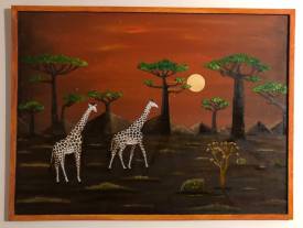 Frank GUILLARD - Girafes sous lune rousse