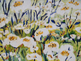 Miriam HARTMANN - 19.518 Fleurs blanc vert 95 x 125 cm