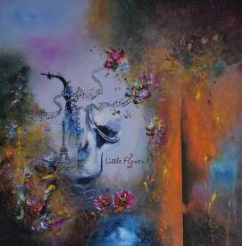 Josseline HAYE-BEVIN - Petite Fleur Little Flower  Acrylique 80x80 encadré 87x87.JPG