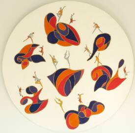 Dominique JOYEUX - SCENES FLOTTANTES Huile sur bois diam 90-2025.jpg