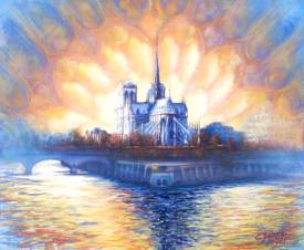 Carmen JUAREZ MEDINA - Lumière sur Notre Dame de Paris - Huile - 38 x 46.jpg