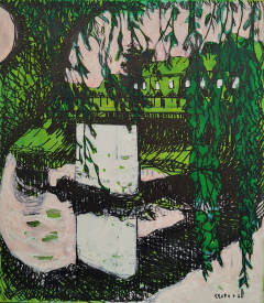 Alfred Freddy Krupa - Un petit jeu au feutre et encre blanche et verte sur huile verte sur toile