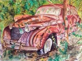 Marie-Christine LAMOTHE-CAPETTE - VEILLE VOITURE SOUS BOIS-30X40 AQUARELLE (2).jpg