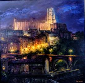 Léon LARROQUE - Nuit à Albi    Huile sur toile     80 x 80      3100 €