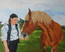 Solange LE CHEQUER - La Jeune Cavalière et son Postier Breton, 80x100cm, 207-3 21-021.jpg