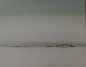 Marc LE DIZET - Horizon gris. Acrylique, collages sur toile, 92 x 73 cm. Encadré blanc