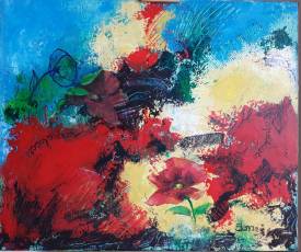 Elena LE GOUPIL - Ode aux coquelicots n°1 Technique mixte Acrylique et collage chassis entoilé 55X46 - Copie.jpg