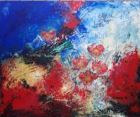 Elena LE GOUPIL - Ode aux coquelicots n° 4 Technique mixte Acrylique et collage chassis entoilé 55X46.jpg