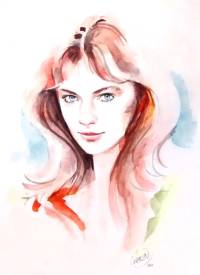 Paul LEBRUN - Jacqueline Bisset - Aquarelle