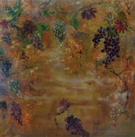 Catherine LESUEUR - LES RAISINS DU BONHEUR SUR TOILE 100X100 CM