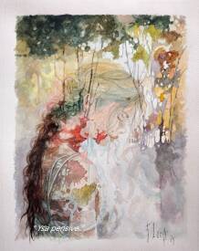 Francis LUCAS - Aquarelle : "  Ysa Pensive "