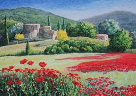 Floriane MAELS - Grand mas aux coquelicots, huiles sur toile, 92cmx65cm, 30P.gif