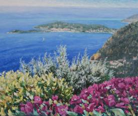 Floriane MAELS - Bougainvilliers et Cap Ferrat, huile sur toile 55cmx46cm 10F.gif