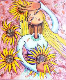 Andrée MAHÉ ROS - Jeune fille aux tournesols