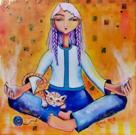 Andrée MAHÉ ROS - Jeune fille au chat rouge