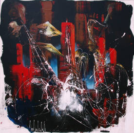 Michel MARCHAND - nuit de jazz 120x120 cm acrylique sur toile