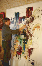 Michel MARCHAND - L'auteur finissant sa toile (2mx1.50) acrylique (Vendue )