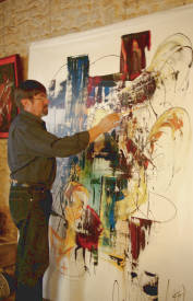 Michel MARCHAND - L'auteur finissant sa toile (2mx1.50) acrylique (Vendue )