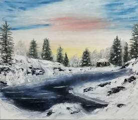 Jean Pierre MIGNAN - LE LAC FROID huile sur toile 61 x55 Inv  2022.010040
