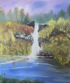 Jean Pierre MIGNAN - CASCADE d'AUTOMNE huile sur toile Inv 2023.010006