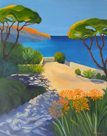 Virginie Monange - Les agapanthes peinture à l'huile sur toile virginie monange paysage méditerranéen coloré minimaliste.jpg