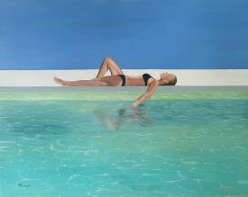 Virginie MONANGE - 09 2026 La piscine.peinture à l'huile sur toile virginie monange 1969 romy schneider jpeg