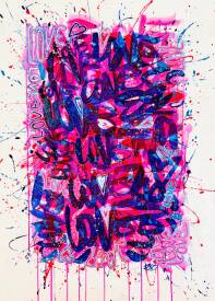 Edwige MOREL - FULL LOVE PINK BLEUE 140X110CM