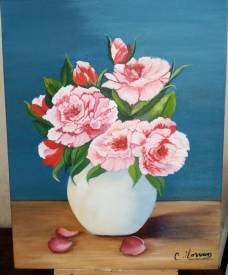 Catherine MORVAN - Bouquet de roses - Huile sur toile -40/50 - Disponible