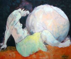 Françoise NDONGO - La boule huile chassis épais toile coton 100x120.JPG