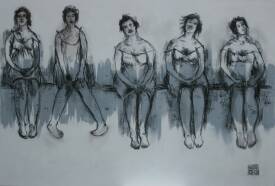 Françoise NDONGO - Cinq femmes technique mixte sur chassis lin 130x89.JPG