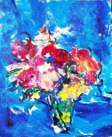 Nina NKAR - bouquet sur le fond bleu, 2020, huile sur toile, 65x54.jpg