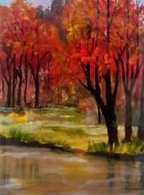 Claude PACAUD - Les Arbres rouges au bord de l'étang.jpg