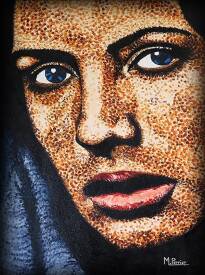 Michel PERRIER - MP-portrait-feminin-pointille-Drapee-en-bleu-70X50cm