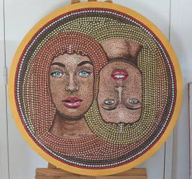 Michel PERRIER - Deux visages pointillés dans circulaire