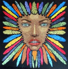 Michel PERRIER - Visage pointillé et multicolore
