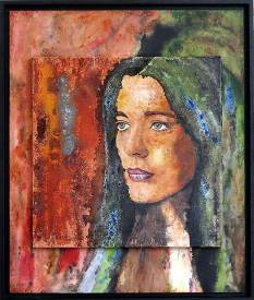 Michel PERRIER - Portrait pointillé carré sur bois