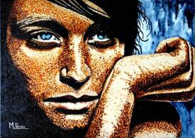 Michel PERRIER - MP-portrait-femme-pointille-Pensees_Bleues-50X70cm