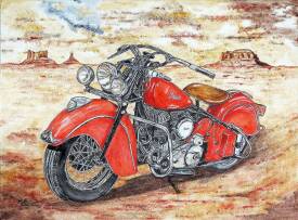 Michel PERRIER - MP-moto-de-legende-Indian_Chief_rouge-54X73cm